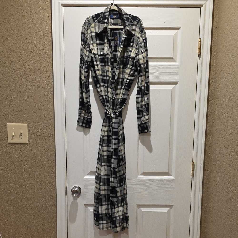 Polo Ralph Lauren Black and White Plaid Long Sleeve Dress